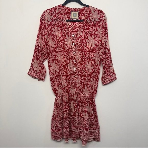 Alicia Bell Silk Cotton Floral Mini Dress Cover Up Red M - Picture 2 of 6